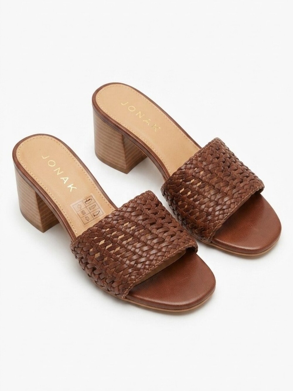 Jonak Brown Woven Leather Slide Mules